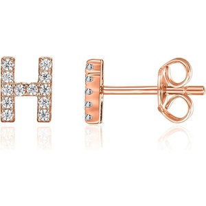 PAVOI 14K Gold Plated 925 Sterling Silver Cubic Zirconia Initial Letter Stud Earrings for Women | Simulated Diamond Alphabet Letter Earrings(- H)