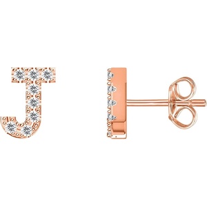 PAVOI 14K Gold Plated 925 Sterling Silver Cubic Zirconia Initial Letter Stud Earrings for Women | Simulated Diamond Alphabet Letter Earrings(- J)