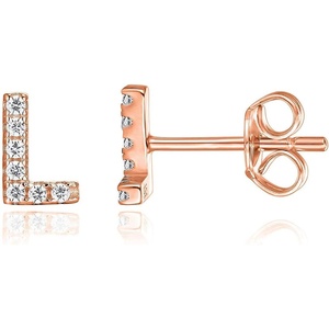 PAVOI 14K Gold Plated 925 Sterling Silver Cubic Zirconia Initial Letter Stud Earrings for Women | Simulated Diamond Alphabet Letter Earrings(- L)