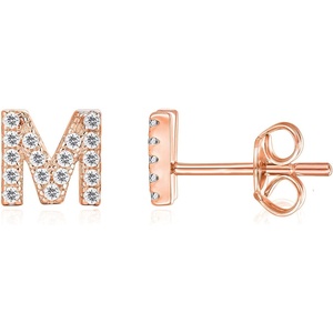 PAVOI 14K Gold Plated 925 Sterling Silver Cubic Zirconia Initial Letter Stud Earrings for Women | Simulated Diamond Alphabet Letter Earrings(- M)