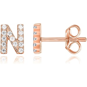 PAVOI 14K Gold Plated 925 Sterling Silver Cubic Zirconia Initial Letter Stud Earrings for Women | Simulated Diamond Alphabet Letter Earrings(- N)
