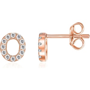PAVOI 14K Gold Plated 925 Sterling Silver Cubic Zirconia Initial Letter Stud Earrings for Women | Simulated Diamond Alphabet Letter Earrings(- O)