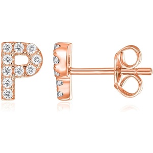 PAVOI 14K Gold Plated 925 Sterling Silver Cubic Zirconia Initial Letter Stud Earrings for Women | Simulated Diamond Alphabet Letter Earrings(- P)