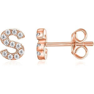 PAVOI 14K Gold Plated 925 Sterling Silver Cubic Zirconia Initial Letter Stud Earrings for Women | Simulated Diamond Alphabet Letter Earrings(- S)