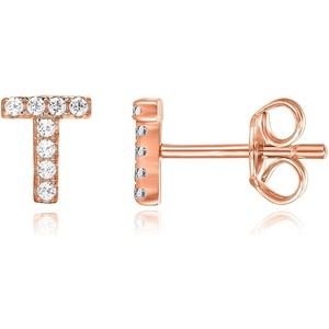 PAVOI 14K Gold Plated 925 Sterling Silver Cubic Zirconia Initial Letter Stud Earrings for Women | Simulated Diamond Alphabet Letter Earrings(- T)