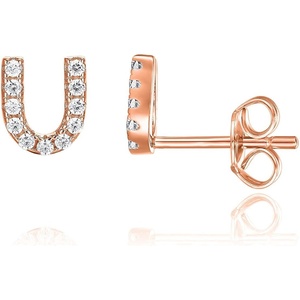 PAVOI 14K Gold Plated 925 Sterling Silver Cubic Zirconia Initial Letter Stud Earrings for Women | Simulated Diamond Alphabet Letter Earrings(- U)