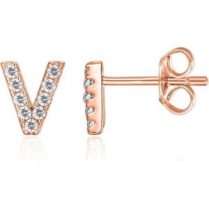 PAVOI 14K Gold Plated 925 Sterling Silver Cubic Zirconia Initial Letter Stud Earrings for Women | Simulated Diamond Alphabet Letter Earrings(- V)
