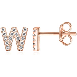 PAVOI 14K Gold Plated 925 Sterling Silver Cubic Zirconia Initial Letter Stud Earrings for Women | Simulated Diamond Alphabet Letter Earrings(- W)