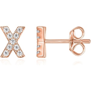 PAVOI 14K Gold Plated 925 Sterling Silver Cubic Zirconia Initial Letter Stud Earrings for Women | Simulated Diamond Alphabet Letter Earrings(- X)