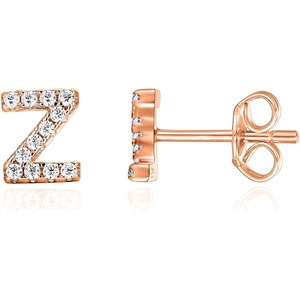 PAVOI 14K Gold Plated 925 Sterling Silver Cubic Zirconia Initial Letter Stud Earrings for Women | Simulated Diamond Alphabet Letter Earrings(- Z)