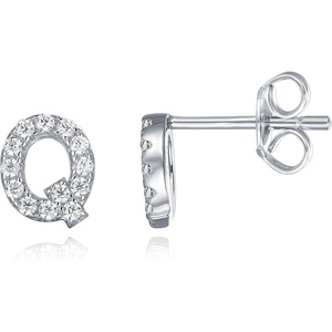 PAVOI 14K Gold Plated 925 Sterling Silver Cubic Zirconia Initial Letter Stud Earrings for Women | Simulated Diamond Alphabet Letter Earrings(Q)