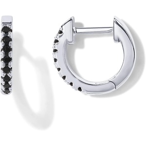 PAVOI 14K Gold Plated 925 Sterling Silver Post Huggies | Cubic Zirconia Huggie Earrings for Women | Green, Garnet, Spinel Blue, Black, Multicolored Stones(Black CZ)