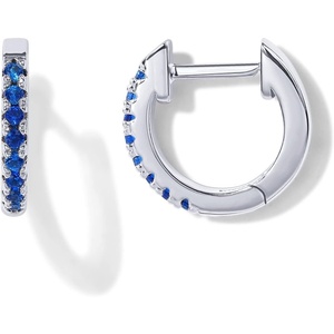 PAVOI 14K Gold Plated 925 Sterling Silver Post Huggies | Cubic Zirconia Huggie Earrings for Women | Green, Garnet, Spinel Blue, Black, Multicolored Stones(Nano Spinel Blue)