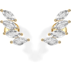 PAVOI 14K Gold Plated 925 Sterling Silver Post Navette CZ Crawler Flat Back Earrings for Women | Small Cartilage Cubic Zirconia Stud Earring | Helix Piercing Jewelry(Yellow Gold)