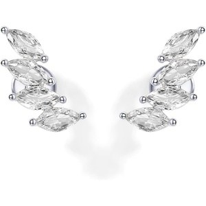 PAVOI 14K Gold Plated 925 Sterling Silver Post Navette CZ Crawler Flat Back Earrings for Women | Small Cartilage Cubic Zirconia Stud Earring | Helix Piercing Jewelry(White Gold)