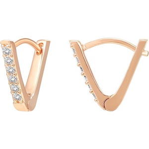 PAVOI 14K Gold Plated 925 Sterling Silver Post V-Shaped Huggie Earrings – Cubic Zirconia Studded Small Hoop Earrings for Women in Rose, White and Yellow Gold(Rose Gold)