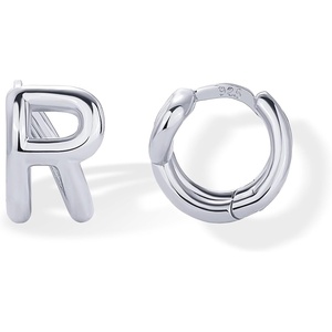 PAVOI 14K Gold Plated 925 Sterling Silver Posts Dainty Initial Huggie Earrings for Women – Gold Huggie Hoop Small Initial Jewelry – Trendy Alphabet Letter Earrings(- R)