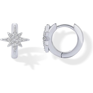 PAVOI 14K Gold Plated 925 Sterling Silver Posts Small Huggie Hoop Earrings for Women – Trendy Celestial North Star, Butterfly, Heart Hoop Earrings – Cubic Zirconia Cute Gold Motif Jewelry – Valentines Day Trendy Jewelry(North Star)