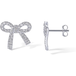 PAVOI 14K Gold Plated Cubic Zirconia Bow Stud Earrings for Women | Coquette Earring Pair(Cubic Zirconia)