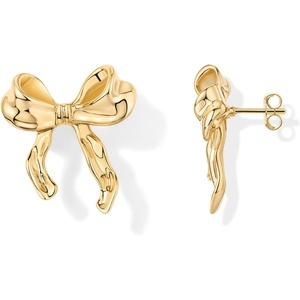 PAVOI 14K Gold Plated Cubic Zirconia Bow Stud Earrings for Women | Coquette Earring Pair(Hammered)