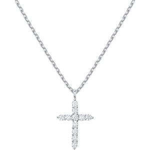 PAVOI 14K Gold Plated Cubic Zirconia Cross Necklace for Women | Cross Faith Pendant Necklaces(White Gold)