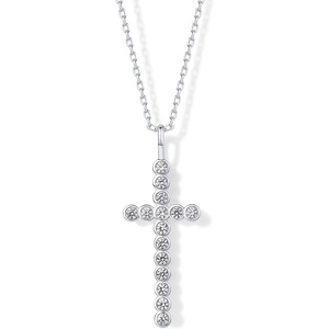PAVOI 14K Gold Plated Cubic Zirconia Cross Pendant Necklaces for Women | Linear Bezel CZ Religious Cross Faith Pendant Necklace(White Gold)