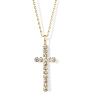 PAVOI 14K Gold Plated Cubic Zirconia Cross Pendant Necklaces for Women | Linear Bezel CZ Religious Cross Faith Pendant Necklace(Yellow Gold)