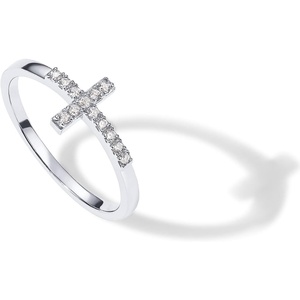 PAVOI 14K Gold Plated Cubic Zirconia Cross Ring for Women – Eternity Promise Ring for Her – Infinity Religious Wedding Band(White Gold)
