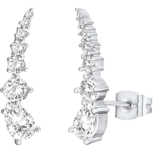 PAVOI 14K Gold Plated Cubic Zirconia Ear Crawler Stud Earrings for Women – Faux Diamond Arrow Climber Fashion Earrings – Trendy Earscape Statement Jewelry(White Gold)