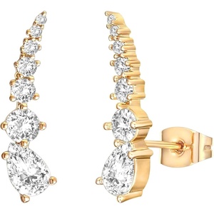 PAVOI 14K Gold Plated Cubic Zirconia Ear Crawler Stud Earrings for Women – Faux Diamond Arrow Climber Fashion Earrings – Trendy Earscape Statement Jewelry(Yellow Gold)