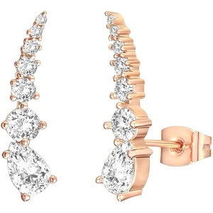 PAVOI 14K Gold Plated Cubic Zirconia Ear Crawler Stud Earrings for Women – Faux Diamond Arrow Climber Fashion Earrings – Trendy Earscape Statement Jewelry(Rose Gold)