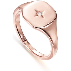 PAVOI 14K Gold Plated Engraved Signet Ring with North Star | Lightweight Thick Statement Rings for Women | Everyday Jewelry(Rose Gold)