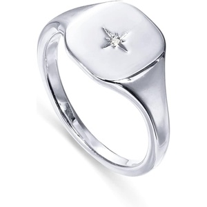 PAVOI 14K Gold Plated Engraved Signet Ring with North Star | Lightweight Thick Statement Rings for Women | Everyday Jewelry(White Gold)
