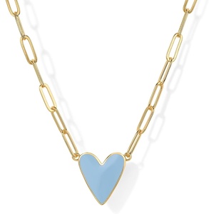 PAVOI 14K Gold Plated Heart Enamel Pendant Necklace for Women | Love Paperclip Chain Necklaces | Enamel Heart Pendants – Valentines Day Trendy Jewelry(Yellow Gold)