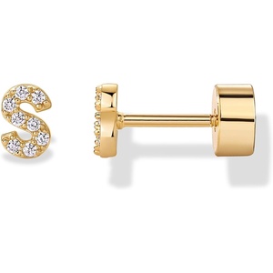 PAVOI 14K Gold Plated Initial Flat Back Earrings for Women – Cubic Zirconia Dainty Initial Letter Jewelry Gifts – 925 Sterling Silver Posts Cartilage Piercing Flatback Gold Stud Earrings Screw Back(Yellow Gold)