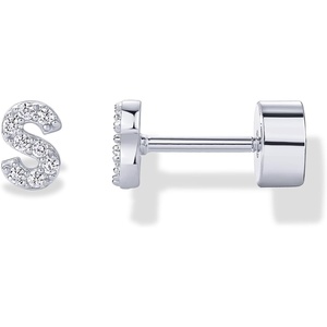 PAVOI 14K Gold Plated Initial Flat Back Earrings for Women – Cubic Zirconia Dainty Initial Letter Jewelry Gifts – 925 Sterling Silver Posts Cartilage Piercing Flatback Gold Stud Earrings Screw Back(White Gold)