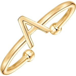 PAVOI 14K Gold Plated Initial Letter Adjustable Ring for Women – Thin Initial Band – Dainty Fashion Jewelry Gifts(- A)