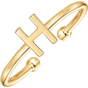 PAVOI 14K Gold Plated Initial Letter Adjustable Ring for Women – Thin Initial Band – Dainty Fashion Jewelry Gifts(- H)
