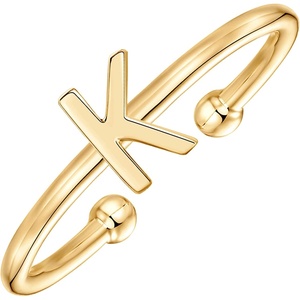 PAVOI 14K Gold Plated Initial Letter Adjustable Ring for Women – Thin Initial Band – Dainty Fashion Jewelry Gifts(- K)