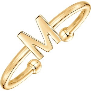 PAVOI 14K Gold Plated Initial Letter Adjustable Ring for Women – Thin Initial Band – Dainty Fashion Jewelry Gifts(- M)