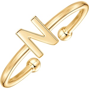 PAVOI 14K Gold Plated Initial Letter Adjustable Ring for Women – Thin Initial Band – Dainty Fashion Jewelry Gifts(- N)