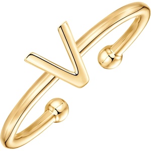 PAVOI 14K Gold Plated Initial Letter Adjustable Ring for Women – Thin Initial Band – Dainty Fashion Jewelry Gifts(- V)