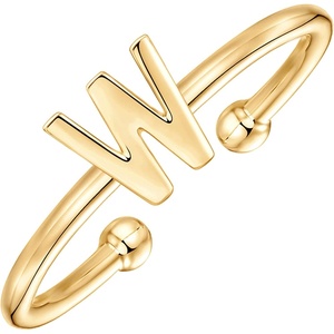 PAVOI 14K Gold Plated Initial Letter Adjustable Ring for Women – Thin Initial Band – Dainty Fashion Jewelry Gifts(- W)