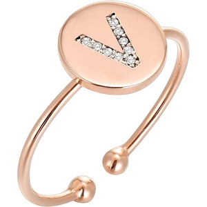 PAVOI 14K Gold Plated Initial Ring Stackable Rings for Women | Fashion Rings(- V)