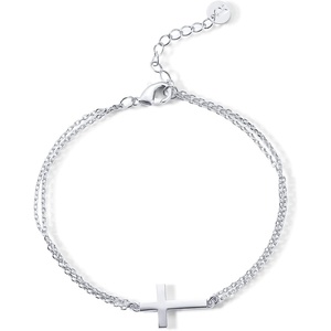 PAVOI 14K Gold Plated Sideways Cross Bracelet for Women | Religious Cubic Zirconia Station Bracelet | Confirmation Gift(White Gold)