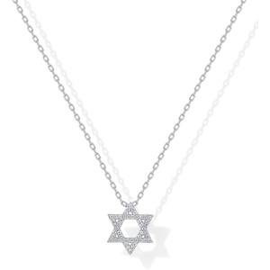 PAVOI 14K Gold Plated Star of David Pendant Necklace for Women | Cubic Zirconia Dainty Religious Jewish Jewelry(White Gold)