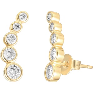 PAVOI 14K Gold Plated Sterling Silver Post Cubic Zirconia Ear Crawler Earrings – Tiny Faux Diamond Sterling Silver Post Ear Climber Fashion Earrings for Women(Yellow Gold)