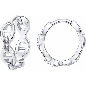 PAVOI 14K Gold Plated Sterling Silver Posts Cubic Zirconia Chained Huggie Earrings for Women | Small CZ Chain Hoops(White Gold)