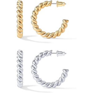 PAVOI 14K Gold Plated Twisted Rope Round Hoop Earrings(Pack White/Yellow)