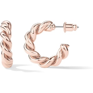 PAVOI 14K Gold Plated Twisted Rope Round Hoop Earrings(Rose Gold)